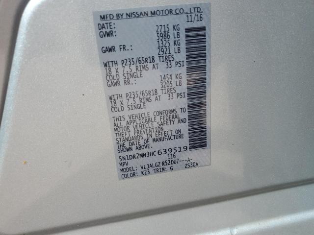 5N1DR2MN3HC639519 - 2017 NISSAN PATHFINDER S ვერცხლისფერი ფოტო 12