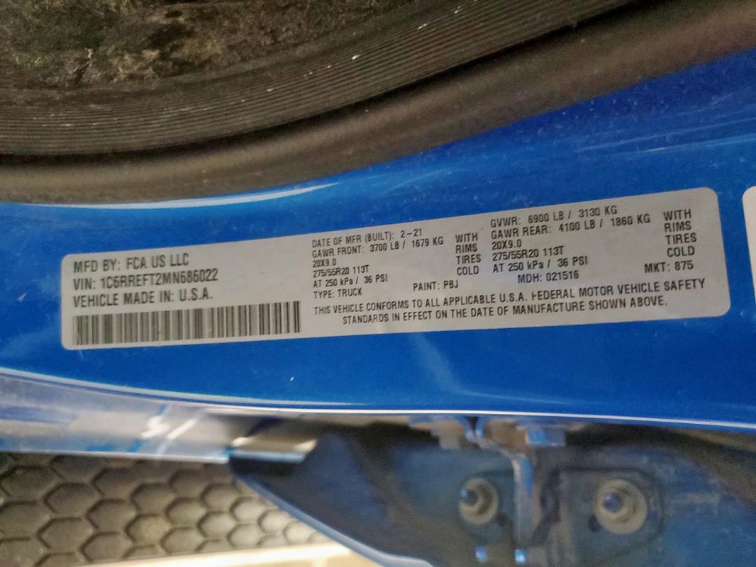 1C6RREFT2MN686022 - 2021 RAM 1500 BIG HORN/LONE STAR BLUE photo 12