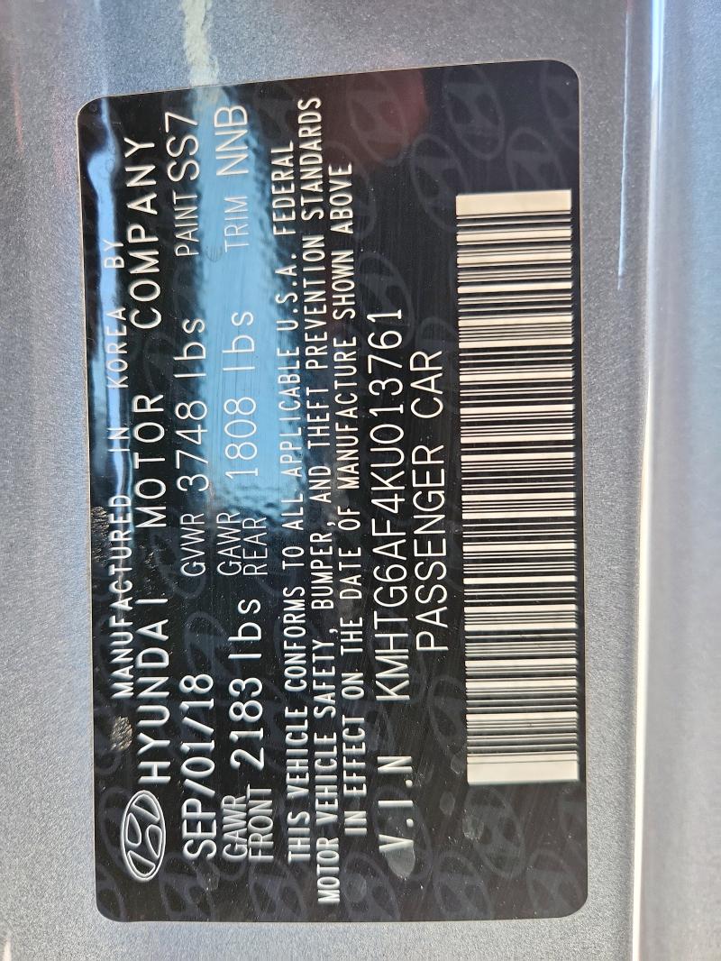 KMHTG6AF4KU013761 - 2019 HYUNDAI VELOSTER BASE Gris photo 12