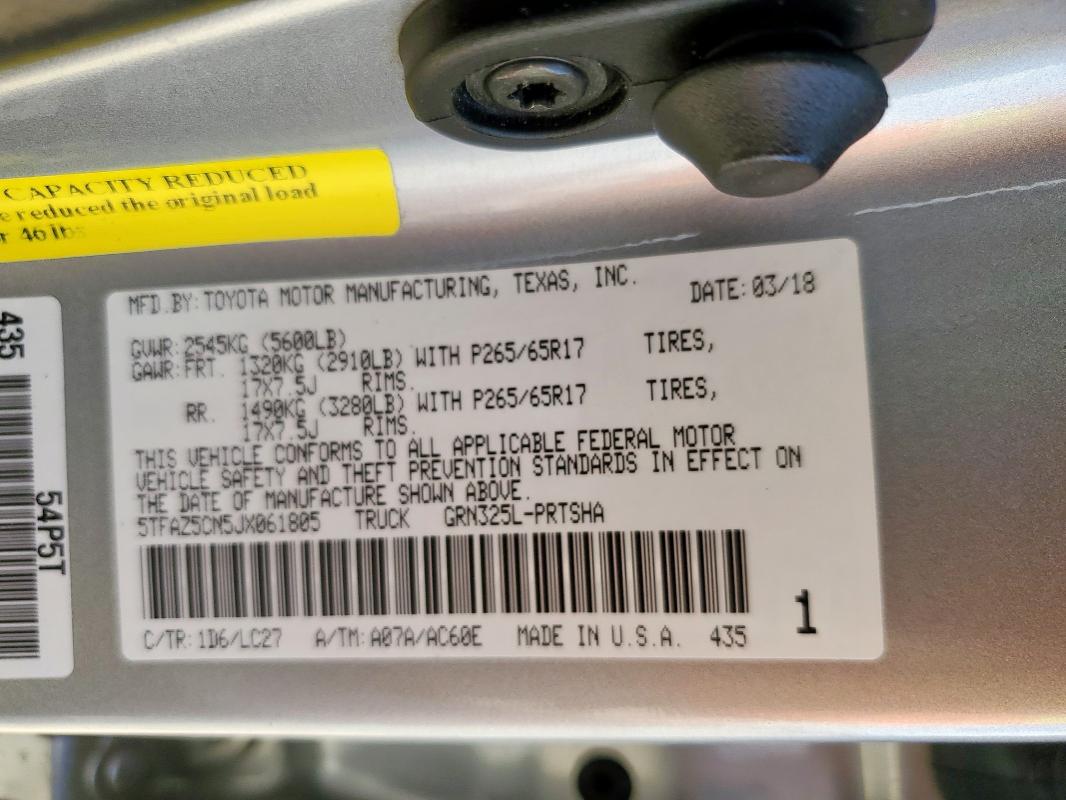 5TFAZ5CN5JX061805 - 2018 TOYOTA TACOMA DOUBLE CAB Сірий фото 12