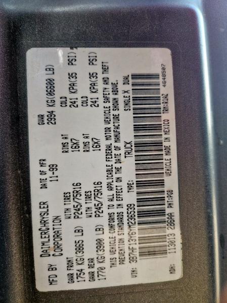 3B7HF13Y6YM236539 - 2000 DODGE RAM 1500 BLACK photo 10