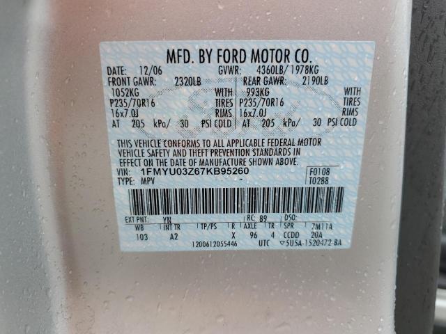 1FMYU03Z67KB95260 - 2007 FORD ESCAPE XLT SILVER photo 13