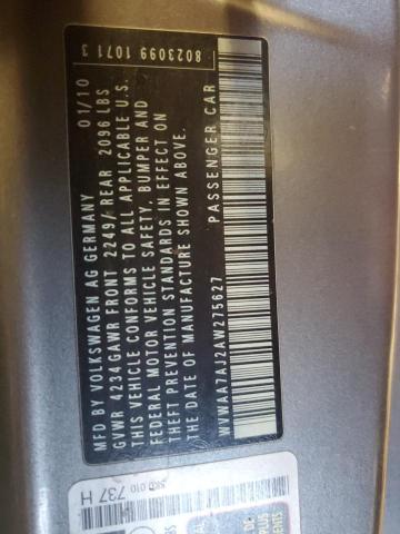 WVWAA7AJ2AW275627 - 2010 VOLKSWAGEN GOLF 灰色 照片 12