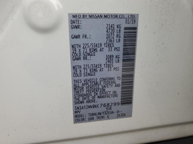 5N1AT2MV8KC768299 - 2019 NISSAN ROGUE S WHITE photo 14