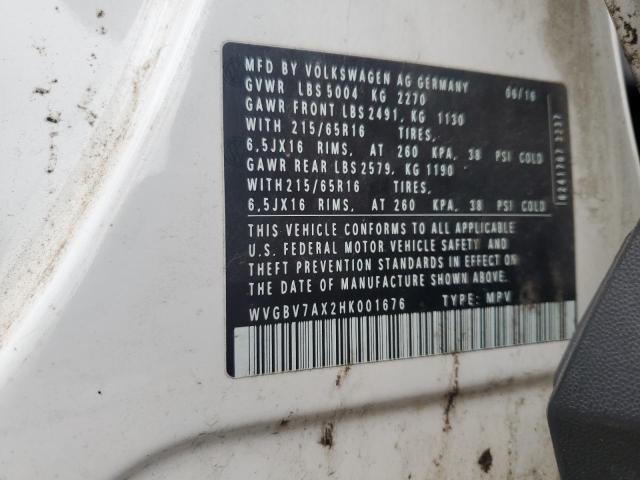 WVGBV7AX2HK001676 - 2017 VOLKSWAGEN TIGUAN S WHITE photo 13