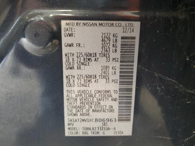 5N1AT2MV1FC806963 - 2015 NISSAN ROGUE S 蓝色 照片 13