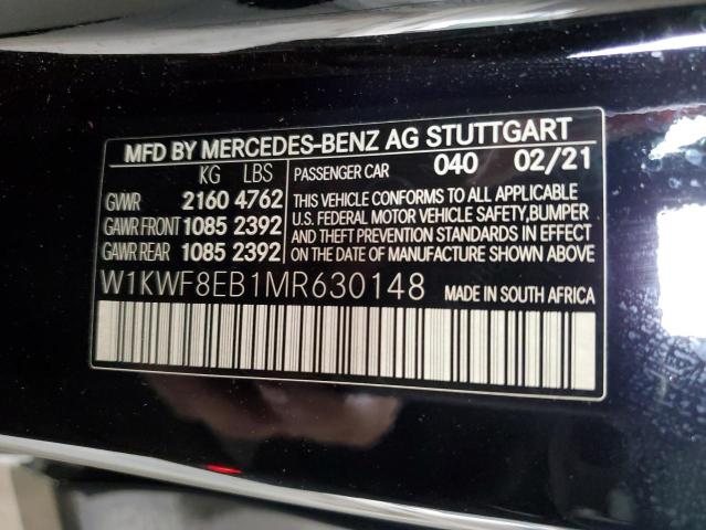 W1KWF8EB1MR630148 - 2021 MERCEDES-BENZ C 300 4MATIC BLACK photo 12