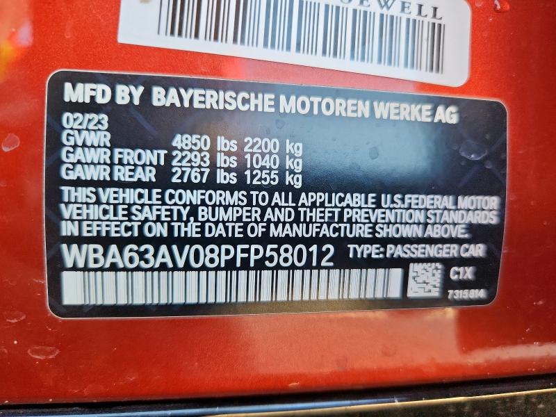 WBA63AV08PFP58012 - 2023 BMW 430I GRAN COUPE ORANGE photo 12