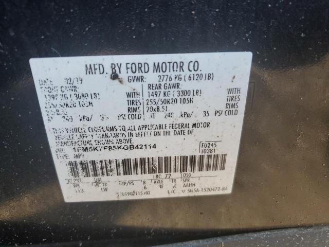 1FM5K7F85KGB42114 - 2019 FORD EXPLORER LIMITED Սև լուսանկար 13