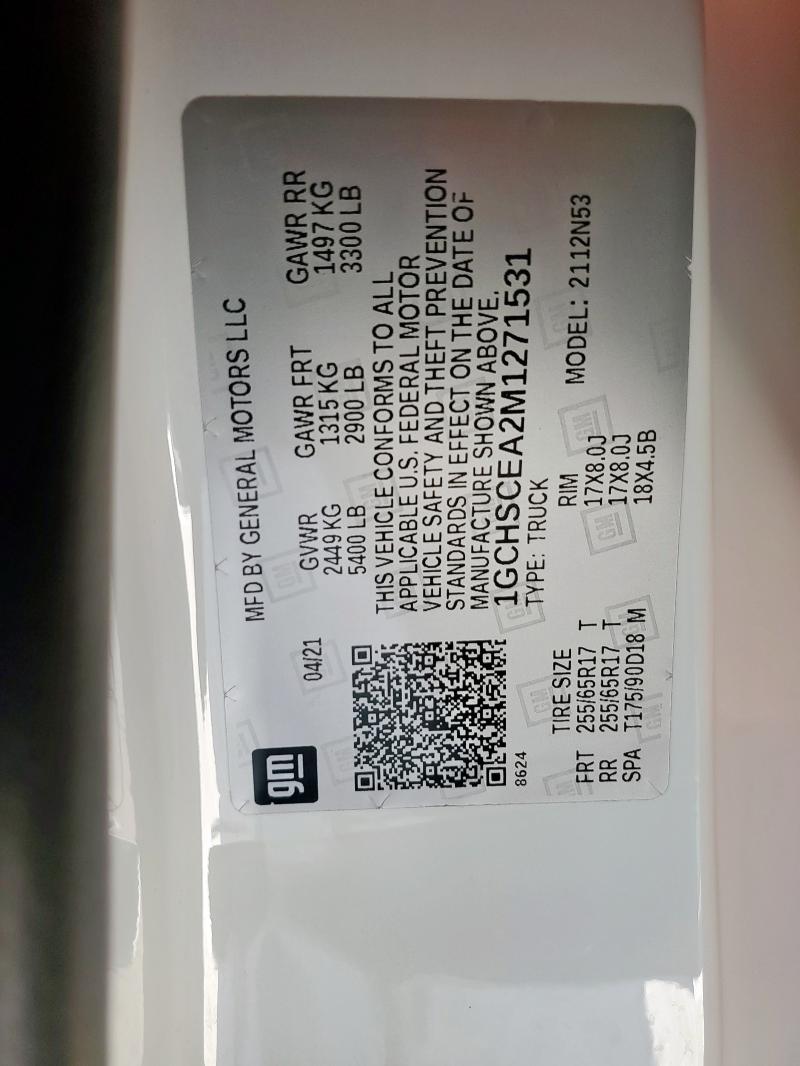 1GCHSCEA2M1271531 - 2021 CHEVROLET COLORADO LT WHITE photo 12