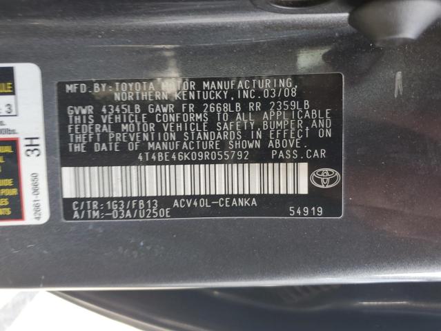 4T4BE46K09R055792 - 2009 TOYOTA CAMRY BASE 石墨色 照片 12