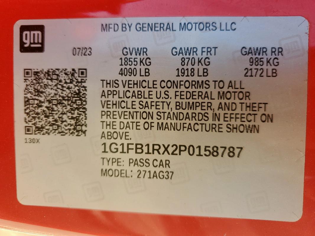 1G1FB1RX2P0158787 - 2023 CHEVROLET CAMARO LS წითელი ფოტო 12