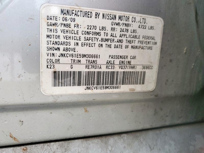 JNKCV61E59M306661 - 2009 INFINITI G37 BASE SILVER photo 12
