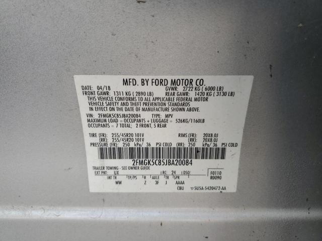 2FMGK5C85JBA20084 - 2018 FORD FLEX SEL SILVER photo 13