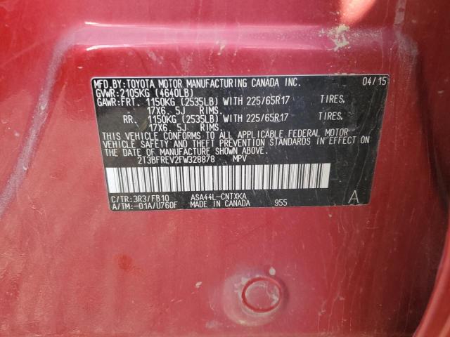 2T3BFREV2FW328878 - 2015 TOYOTA RAV4 LE 红色 照片 14