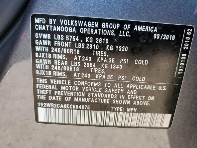 1V2WR2CA6KC554675 - 2019 VOLKSWAGEN ATLAS SE GRAY photo 13