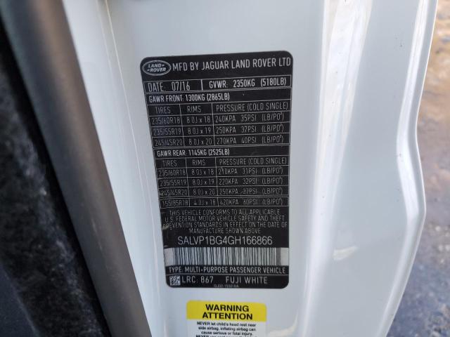 SALVP1BG4GH166866 - 2016 LAND ROVER RANGE ROVE SE WHITE photo 13
