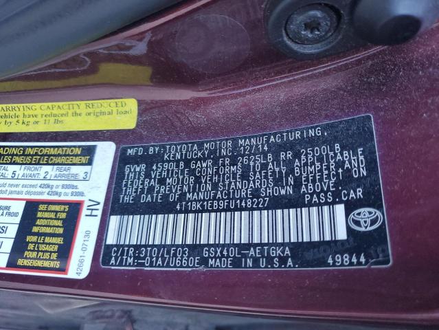 4T1BK1EB9FU148227 - 2015 TOYOTA AVALON XLE MAROON photo 12