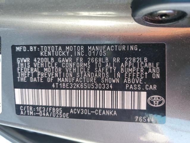 4T1BE32K65U530334 - 2005 TOYOTA CAMRY LE GRAY photo 12