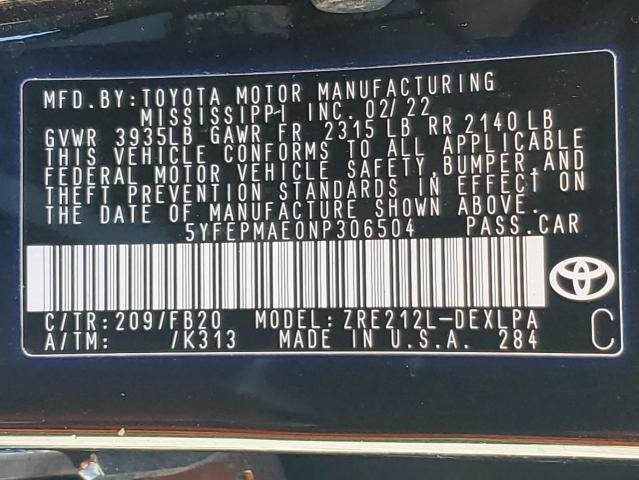 5YFEPMAE0NP306504 - 2022 TOYOTA COROLLA LE Qara foto 13