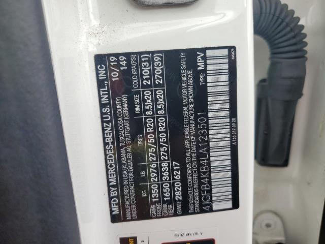 4JGFB4KB4LA123501 - 2020 MERCEDES-BENZ GLE 350 4MATIC WHITE photo 12