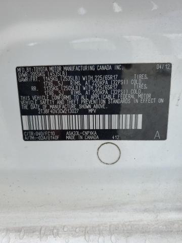 2T3BF4DV3CW213027 - 2012 TOYOTA RAV4 WHITE photo 13