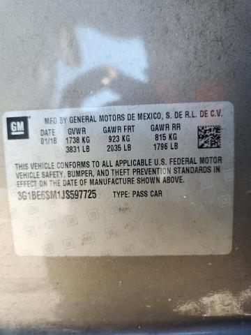 3G1BE6SM1JS597725 - 2018 CHEVROLET CRUZE LT 银色 照片 12