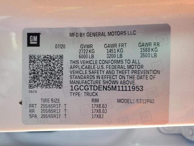 1GCGTDEN5M1111953 - 2021 CHEVROLET COLORADO Z71 WHITE photo 13