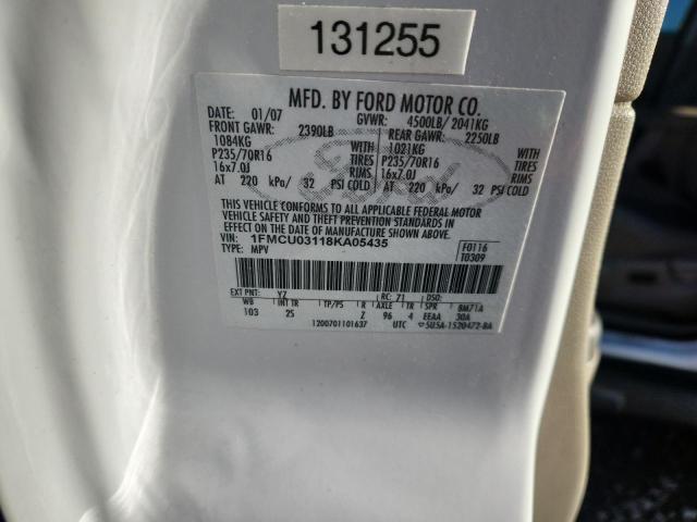1FMCU03118KA05435 - 2008 FORD ESCAPE XLT WHITE photo 12