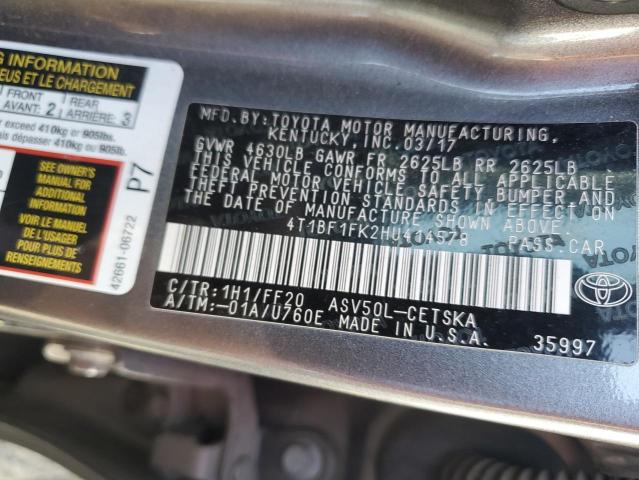 4T1BF1FK2HU414578 - 2017 TOYOTA CAMRY LE GRAY photo 13
