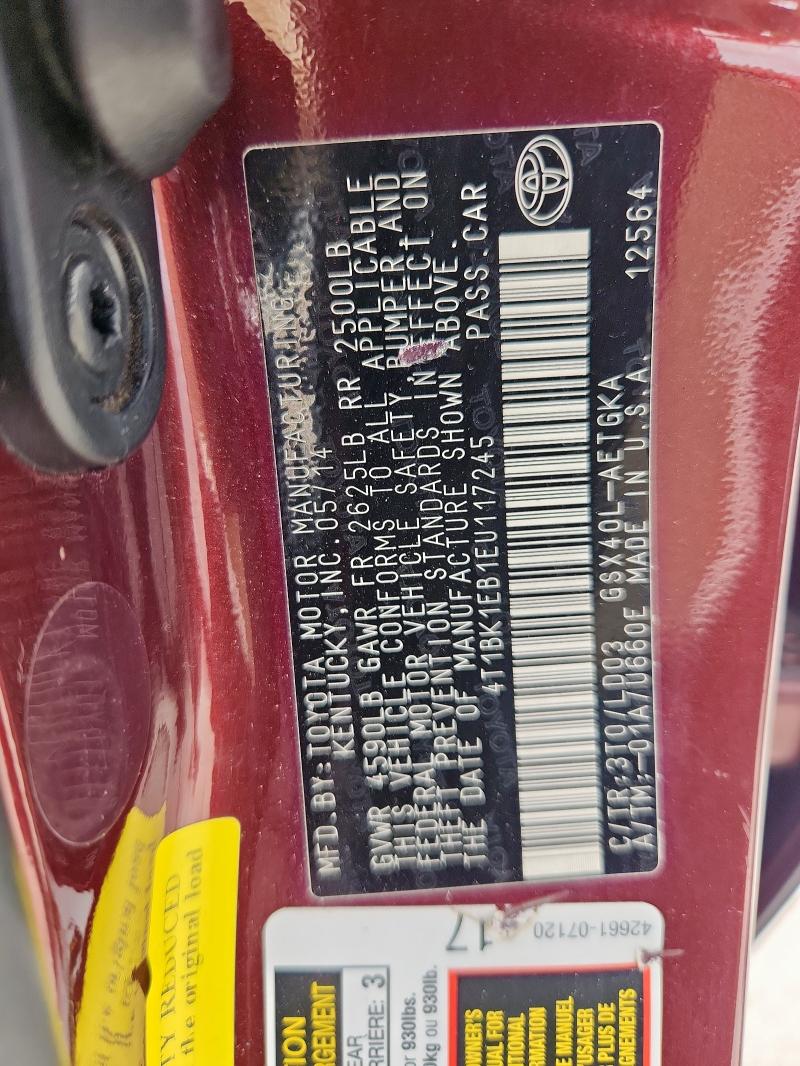 4T1BK1EB1EU117245 - 2014 TOYOTA AVALON BASE Բորդո լուսանկար 13