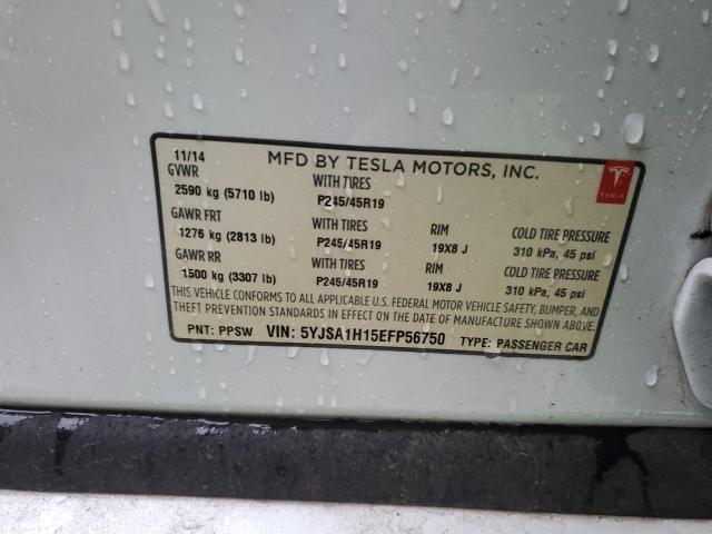 5YJSA1H15EFP56750 - 2014 TESLA MODEL S Biały zdjęcie 12