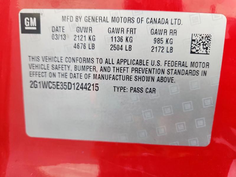 2G1WC5E35D1244215 - 2013 CHEVROLET IMPALA LTZ Красный фото 12