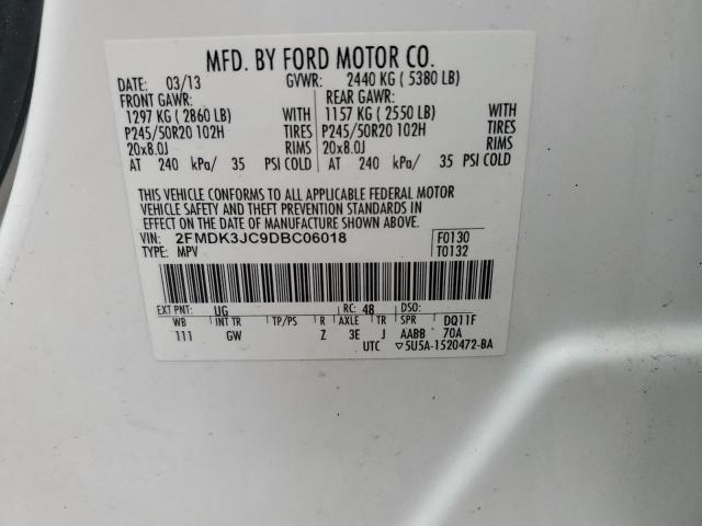 2FMDK3JC9DBC06018 - 2013 FORD EDGE SEL 白色 照片 13