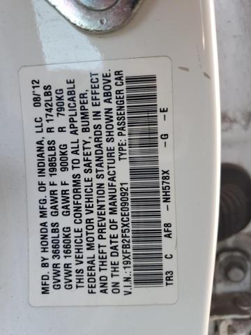 19XFB2F5XCE090921 - 2012 HONDA CIVIC LX WHITE photo 13