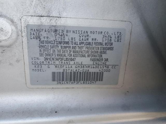 3N1CN7AP3FL851047 - 2015 NISSAN VERSA S ვერცხლისფერი ფოტო 13