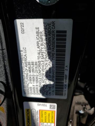 19UUB5F58NA001377 - 2022 ACURA TLX TECH A BLACK photo 12
