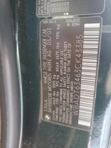 WBADT63463CK43385 - 2003 BMW 5 SERIES I AUTOMATIC GREEN photo 12