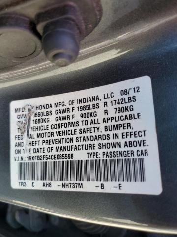 19XFB2F54CE085598 - 2012 HONDA CIVIC LX GRAY photo 12