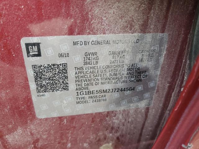 1G1BE5SM2J7244564 - 2018 CHEVROLET CRUZE LT BURGUNDY photo 12