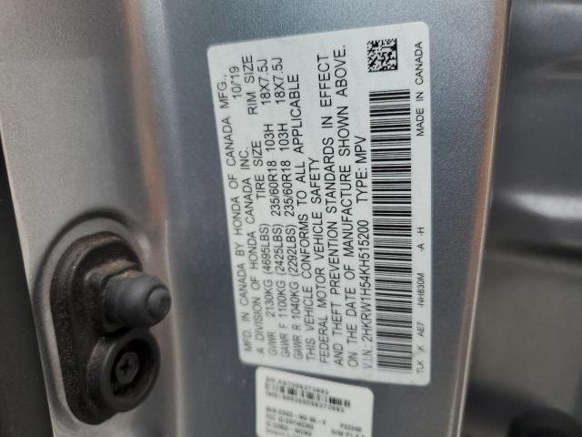 2HKRW1H54KH515200 - 2019 HONDA CR-V EX SILVER photo 13