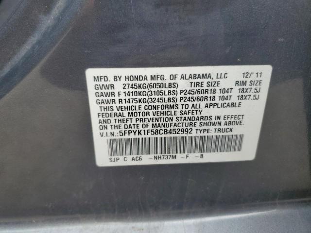 5FPYK1F58CB452992 - 2012 HONDA RIDGELINE RTL Сұр фото 12