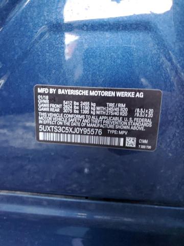 5UXTS3C5XJ0Y95576 - 2018 BMW X3 XDRIVEM40I ლურჯი ფოტო 13