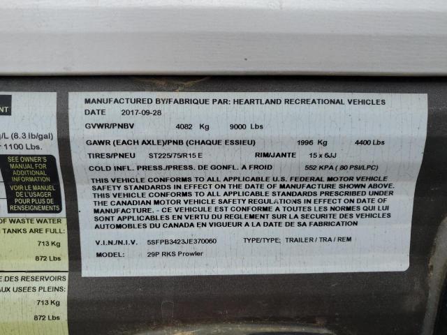 5SFPB3423JE370060 - 2018 HRTL PROWLER 银色 照片 9