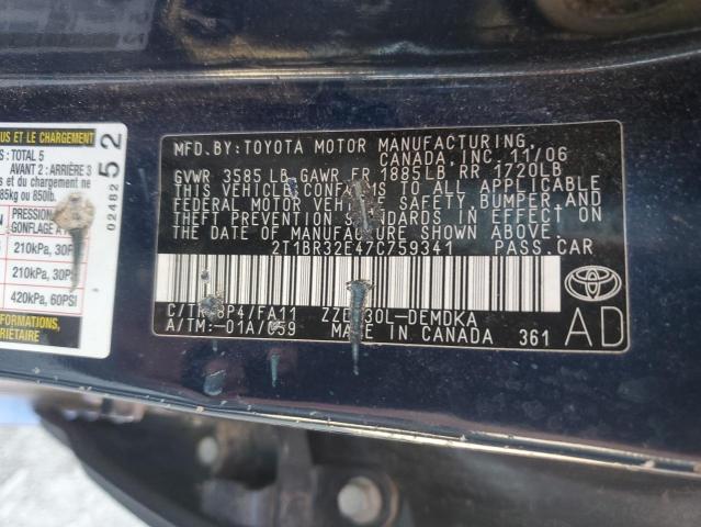 2T1BR32E47C759341 - 2007 TOYOTA COROLLA CE BLUE photo 12