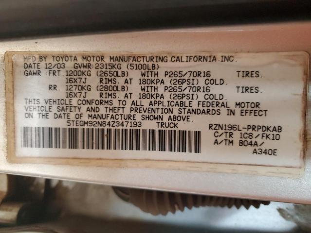 5TEGM92N84Z347193 - 2004 TOYOTA TACOMA DOUBLE CAB PRERUNNER SILVER photo 13