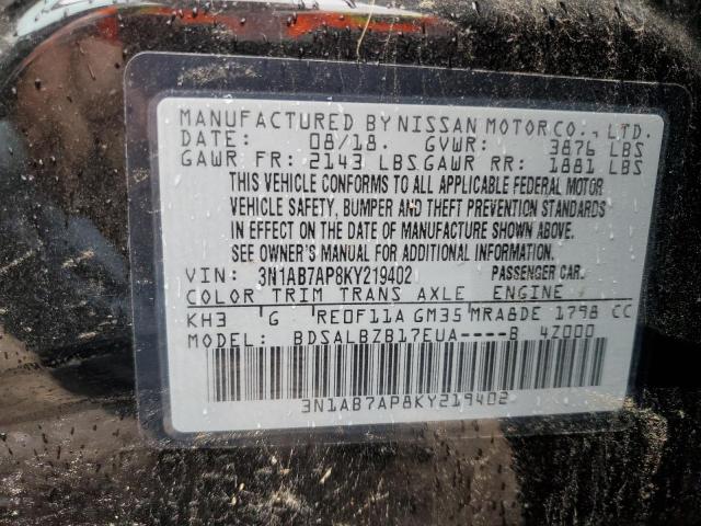 3N1AB7AP8KY219402 - 2019 NISSAN SENTRA S 黑色 照片 12