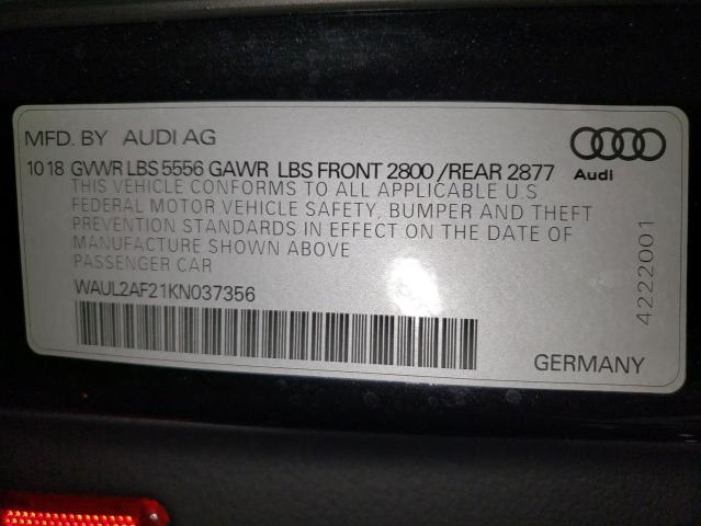 WAUL2AF21KN037356 - 2019 AUDI A6 PREMIUM PLUS შავი ფოტო 12