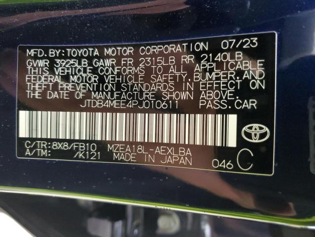 JTDB4MEE4PJ010611 - 2023 TOYOTA COROLLA LE 蓝色 照片 12