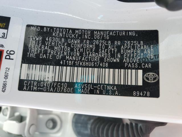 4T1BF1FK6HU617408 - 2017 TOYOTA CAMRY LE 白色 照片 12